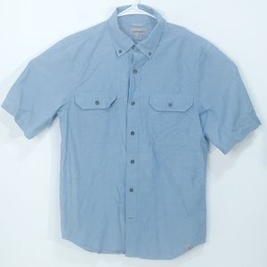 Carhartt Button Down Short Sleeve Shirt Mens Medium Chambray Relaxed Fit Pockets